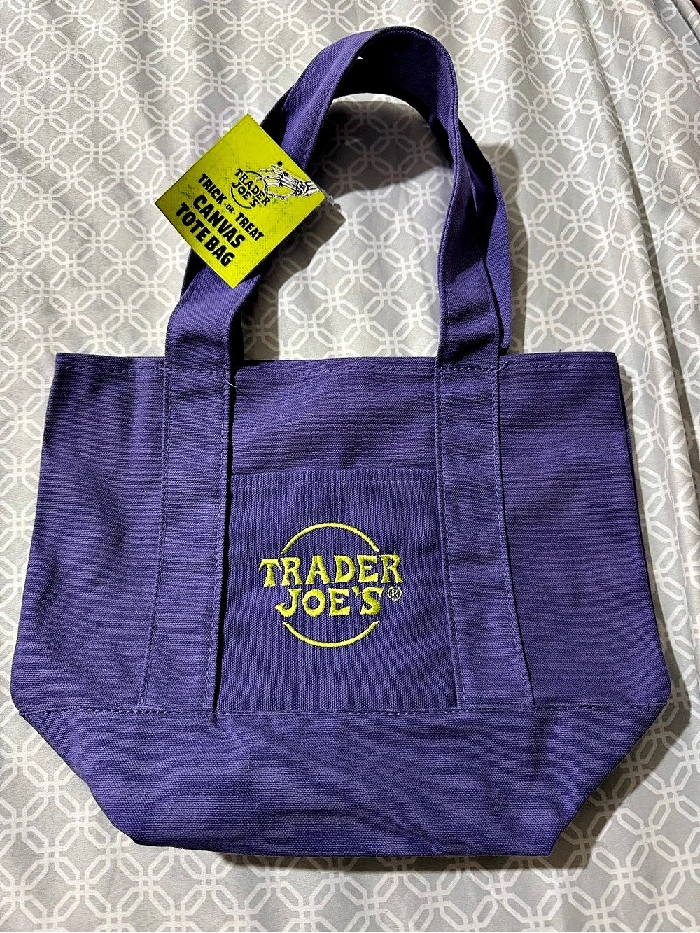 Trader Joe's Trick-or-Treat Mini Canvas Tote Bag Purple